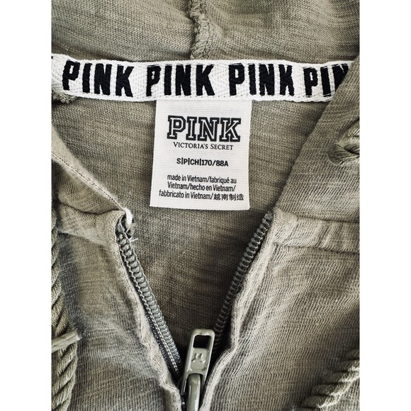 Victoria's Secret Pink Hooded Zip‎ Up Jacket Size Small Palm Trees Olive Green - Picture 7 of 8